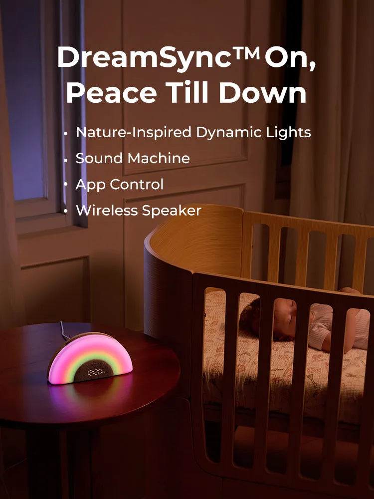 Momcozy DreamSync Tech  Smart Baby Sound Machine Rainbow Light & App Control