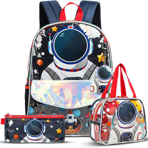 Eazy Kids 16 School Bag Lunch Bag Pencil Case Set of 3 (Astronaut Blue)