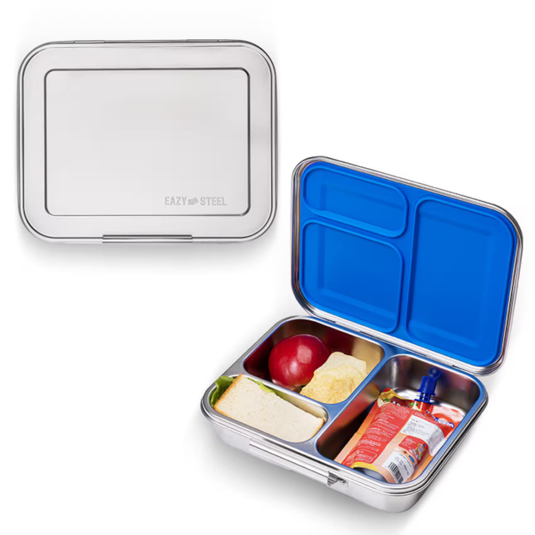Eazy Kids 3 Compartment Bento Steel Lunch Box - 1590 ml , 25*20*5.5 cm