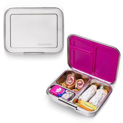 Eazy Kids 3 Compartment Bento Steel Lunch Box - 1590 ml , 25*20*5.5 cm