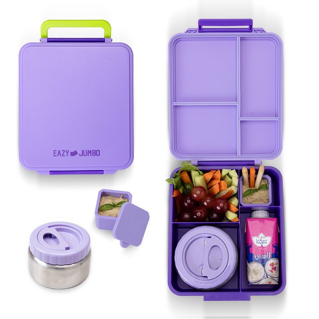 Eazy Kids Jumbo Bento Lunch Box With Thermos & Sauce Jar