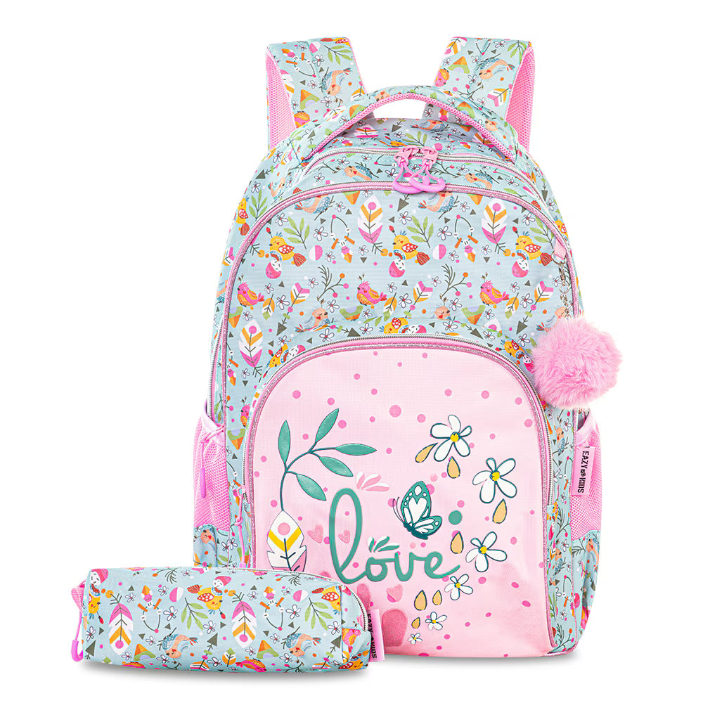 Eazy Kids School Bag Set of 2 With Pencil Pouch (Love Pink)