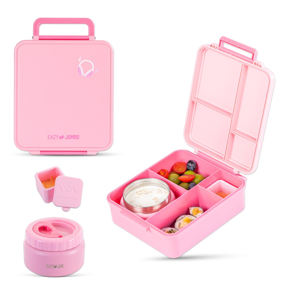 Eazy Kids Jumbo Bento Lunch Box With Thermos & Sauce Jar