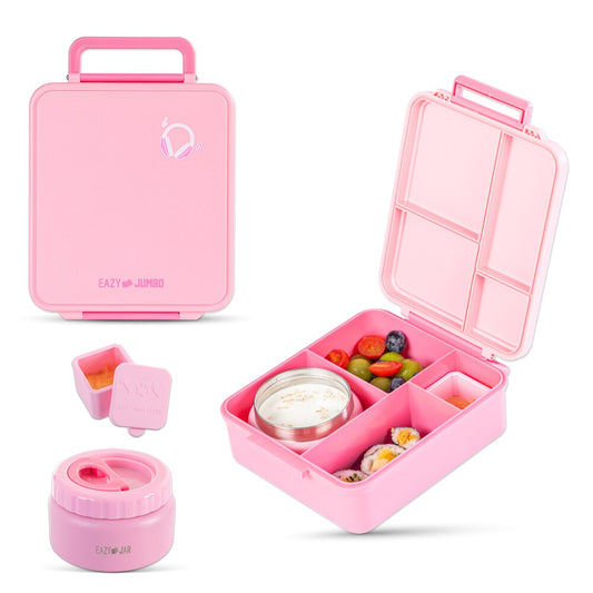 Eazy Kids Jumbo Bento Lunch Box With Thermos & Sauce Jar