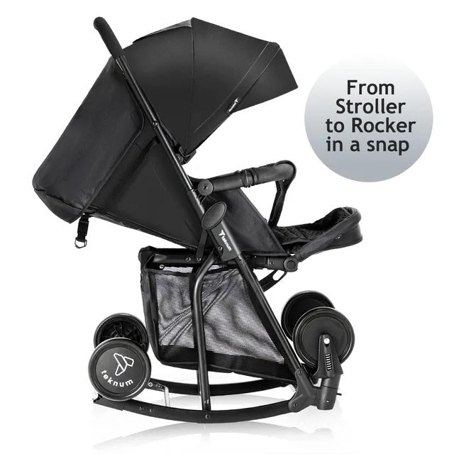 Teknum Stroller with Rocker & Red Diaper Tote Bag – Black.