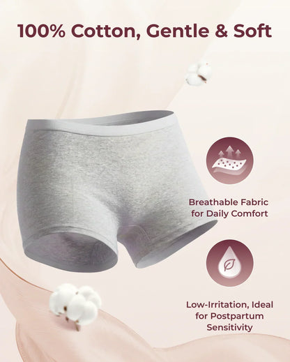 Momcozy 100% Cotton Disposable Postpartum Boy Shorts (White, Medium) - Pack of 7