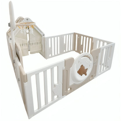 Little Toddlers Bear Moon Playpen (No Mat, Drawing Board+Basketball Hoop+Small House+Swing+Moon Light)