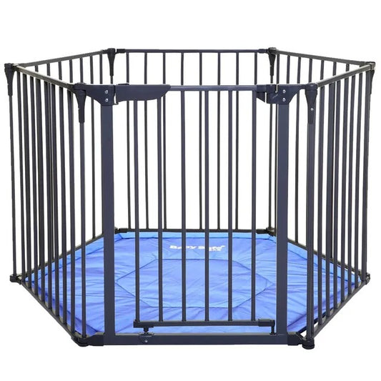 Baby Safe Convertible Playpen With Mat – Grey