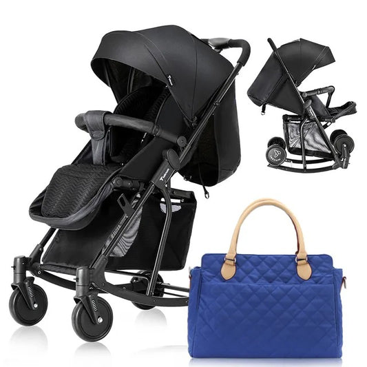 Teknum Stroller with Rocker & Blue Diaper Tote Bag – Black.
