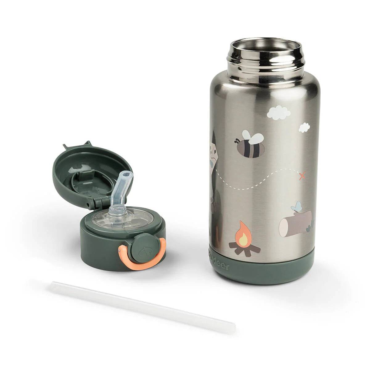 Done By Deer Insulated Straw Bottle (Tiny Trails Green, 340ml).