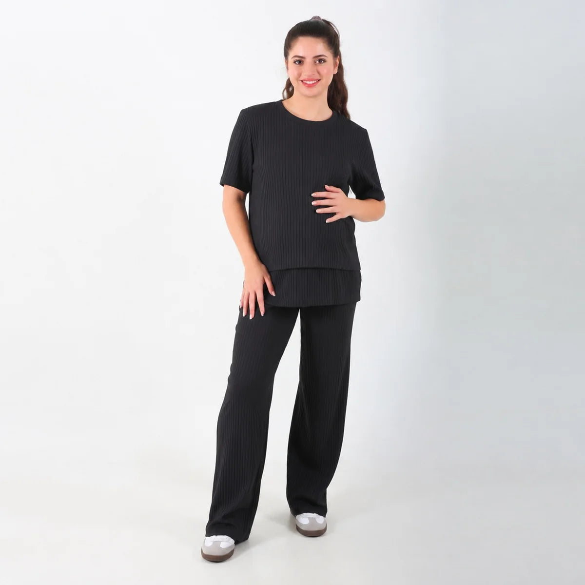 Become a Mom Cherry Stripe Suit (Dark Charcoal, XXL)