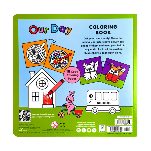 Ooly Our Day Coloring Book, 18 Pages, 3m+