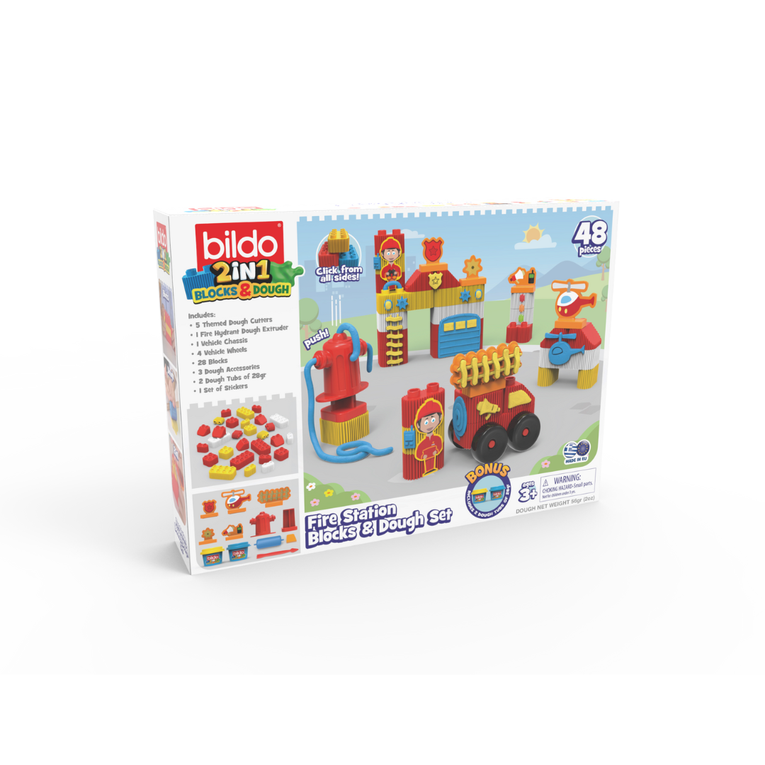 BILDO - Fire Station Blocks & Dough Set - 48 Pieces