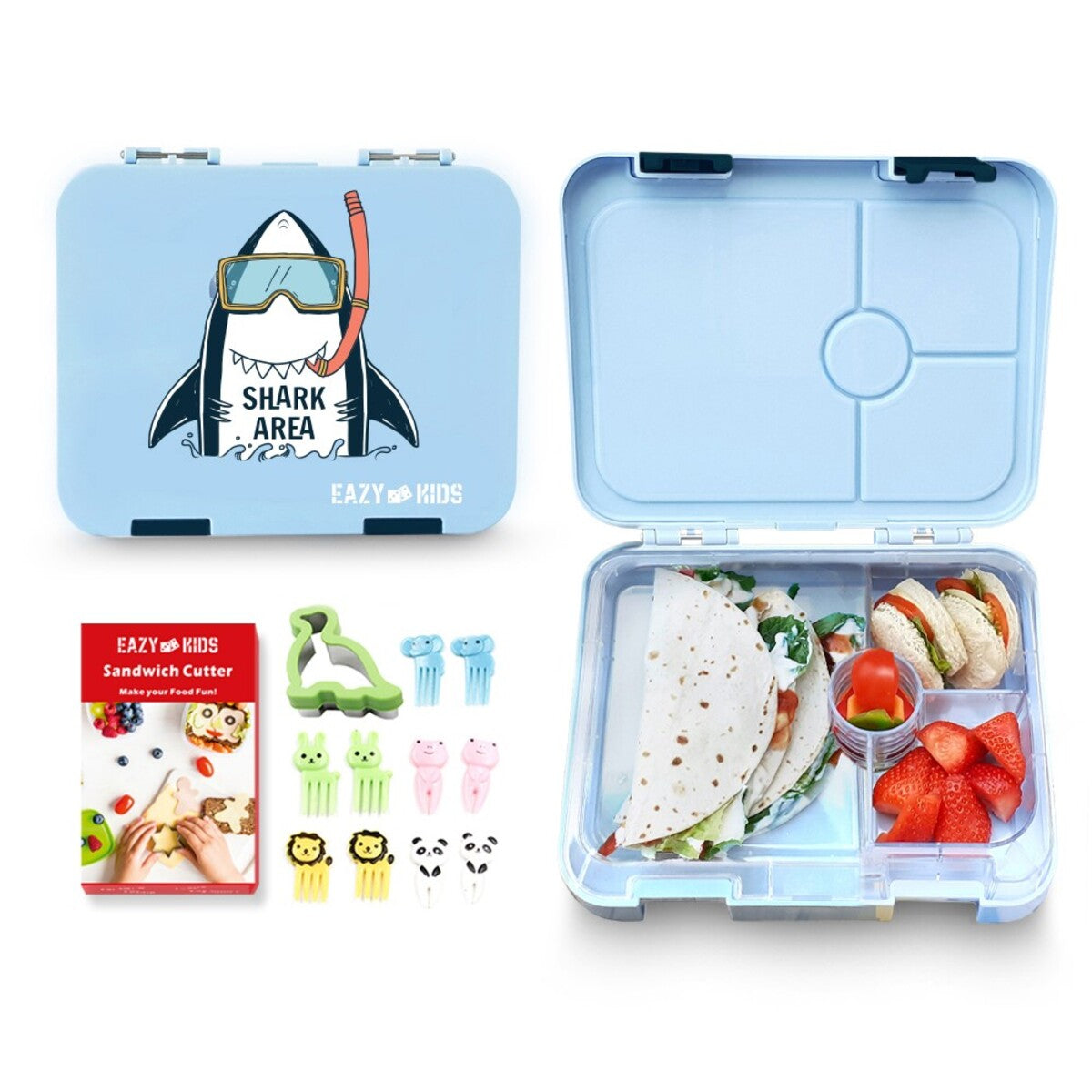 Eazy Kids 4 Compartment Bento Lunch Box (Shark Blue)