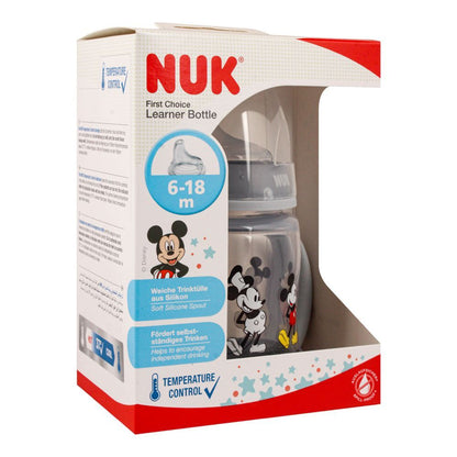 NUK Disney Mickey First Choice + Learning to Drink Bottle (Grey, 150ml)