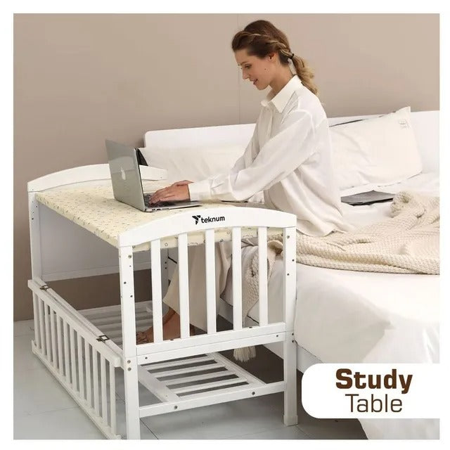 Teknum 7-in-1 Convertible Kids Bed & Bedside Crib – White
