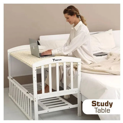 Teknum 7-in-1 Convertible Kids Bed & Bedside Crib – White