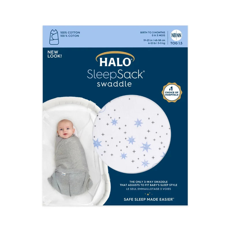 Halo SleepSack 100% Cotton Swaddle - Midnight Moons Blue (1.5 TOG)