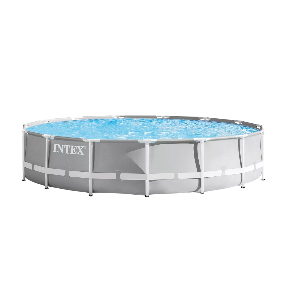 Intex Prism Frame Premium Above Ground Swimming Pool Set With Filter Pump, Cover &  Safety Ladder (168x42)