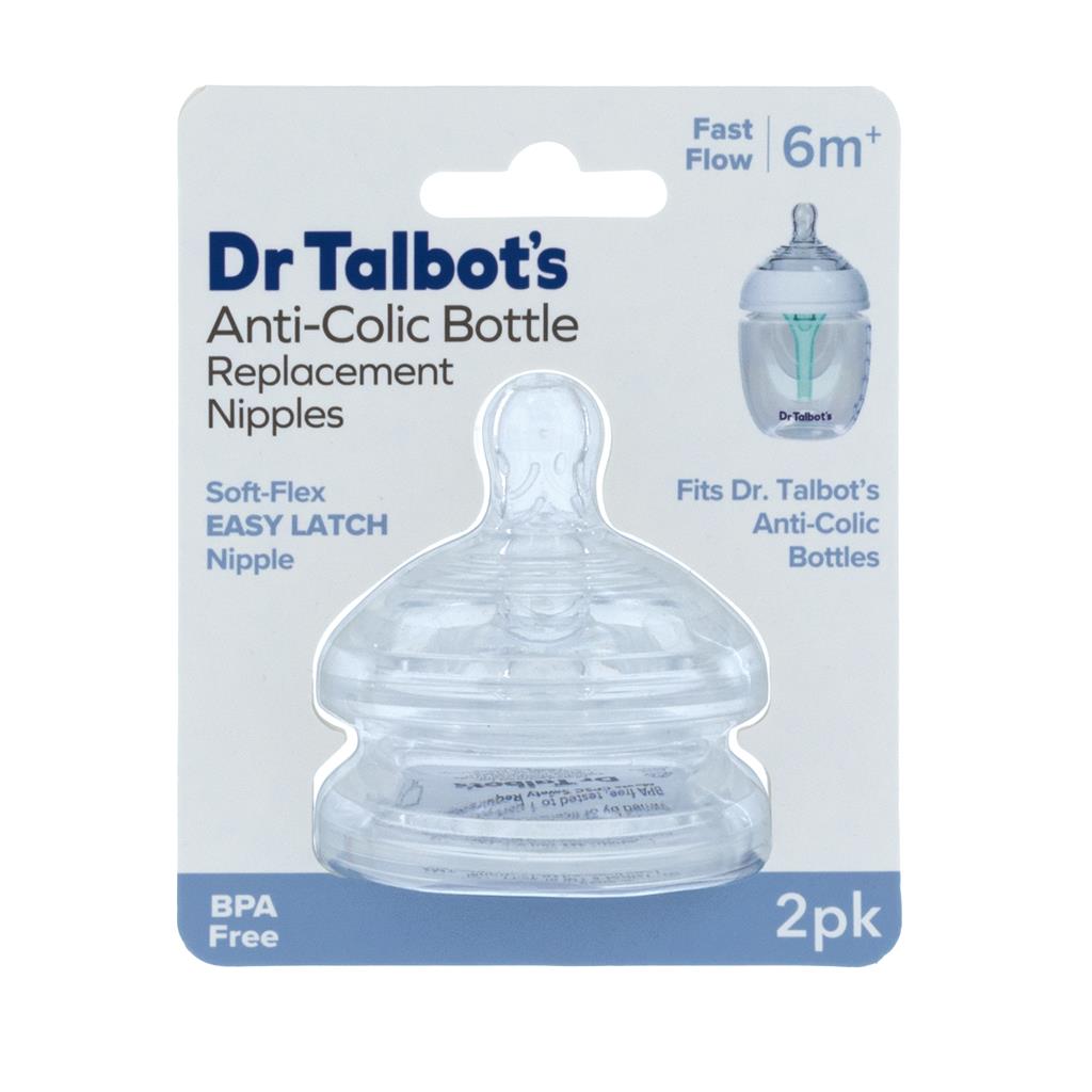 Dr. Talbot's Soft Flex Easy Latch Bottle Feeding Nipples (Fast Flow) - Pack of 2