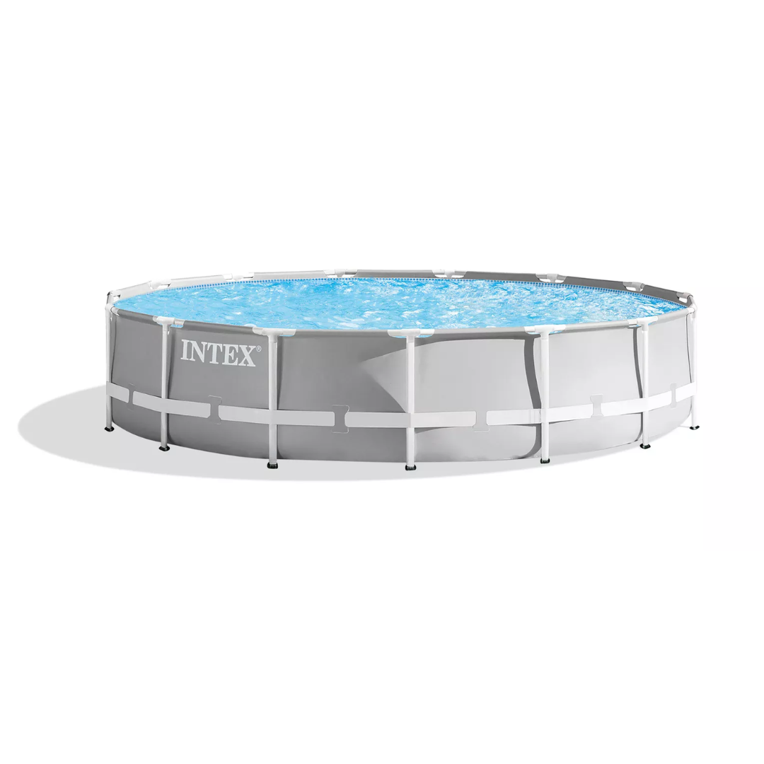 Intex Prism Frame Premium Above Ground Swimming Pool Set With Filter Pump, Cover &  Safety Ladder (6.1mx1.32m)