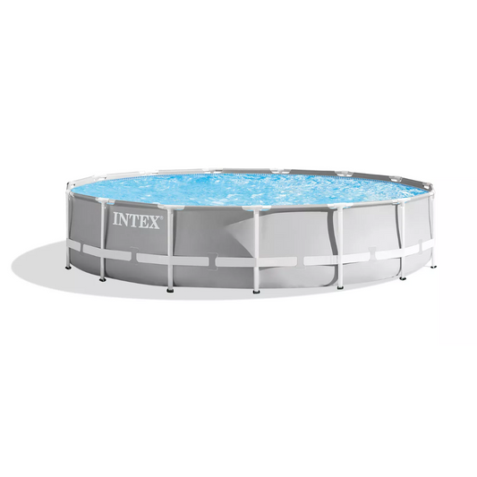 Intex Prism Frame Premium Above Ground Swimming Pool Set With Filter Pump, Cover &  Safety Ladder (6.1mx1.32m)