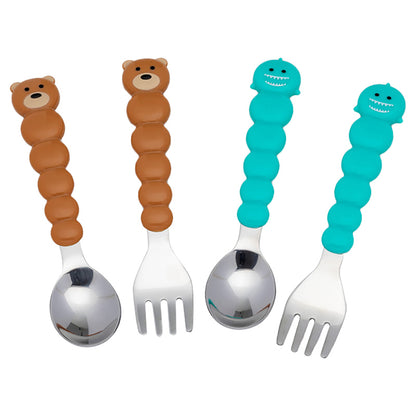 Melii Spoons & Forks Set Brown Bear & Turquoise Shark (4 Pcs)
