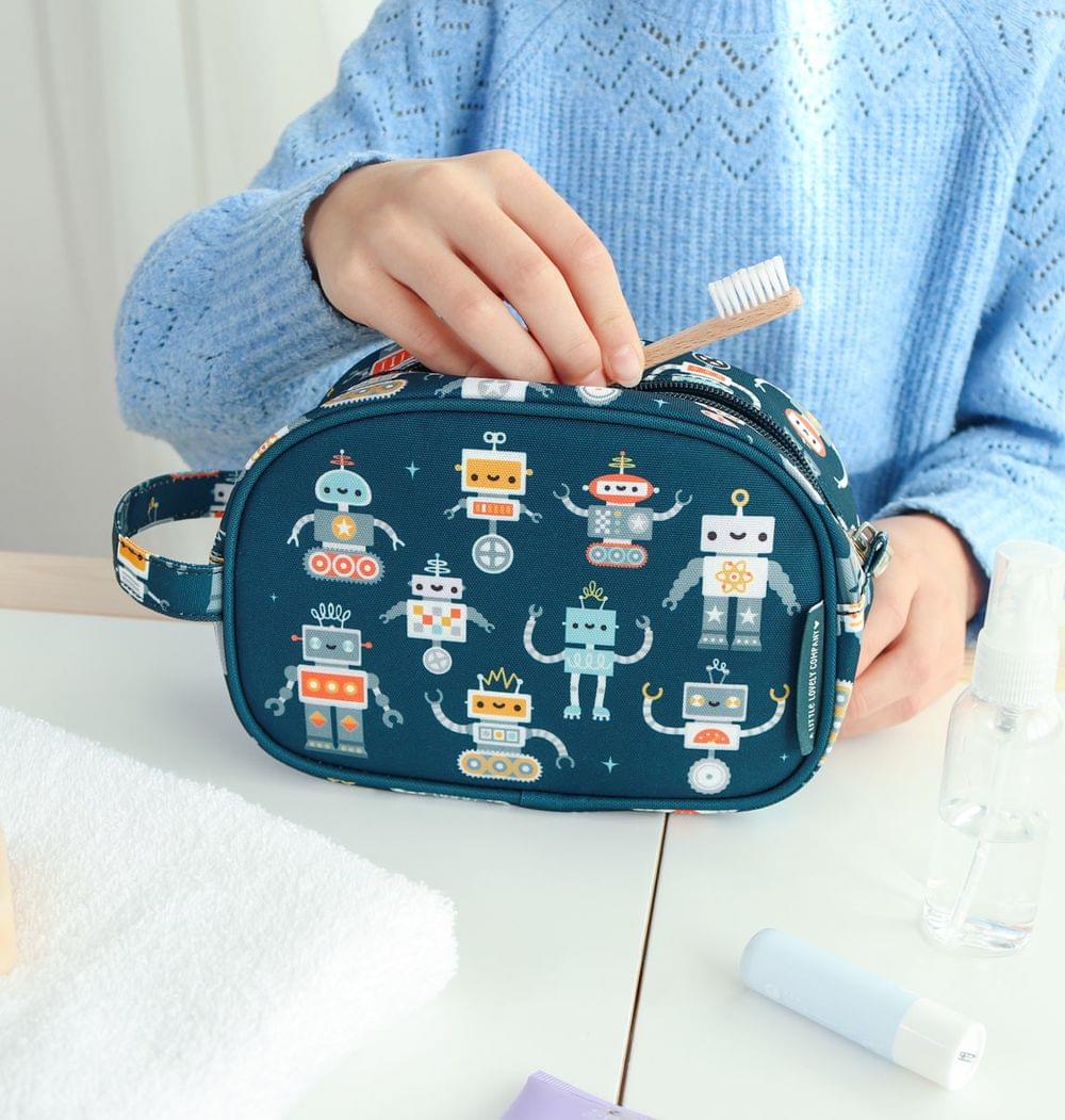 A Little Lovely Company Kids Toiletry Bag With Handle (Robots)