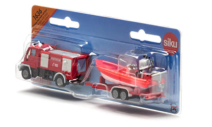 سيارة إطفاء Unimog مصبوبة من المعدن من Siku مع قارب