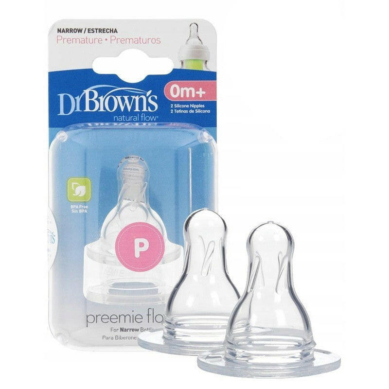 حلمة Preemie Flow القياسية المصنوعة من السيليكون من دكتور براون، عبوتان، منذ الولادة فما فوق
