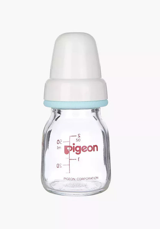 زجاجة رضاعة زجاجية بيجون برقبة رفيعة مع غطاء أبيض، 50ml