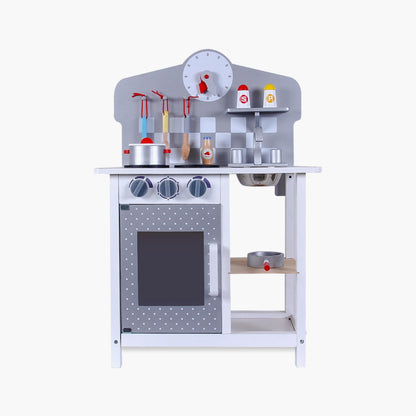 Little Story Wooden Kitchen With Wall Clock (Slate Grey)