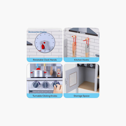 Little Story Wooden Kitchen With Wall Clock (Slate Grey)
