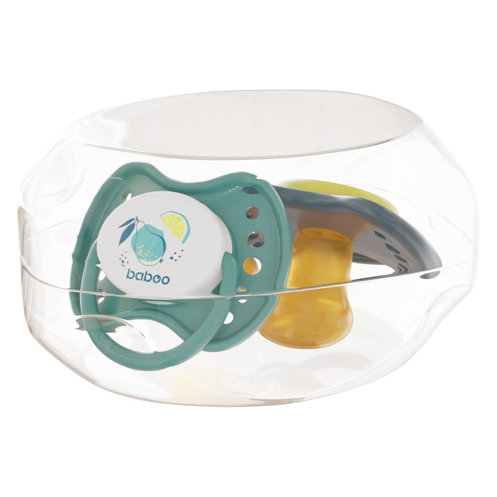 Baboo Latex Orthodontic Pacifier With Sterilizer Box (Lagoon Fiesta | 6 Months+ | 2 Pcs)