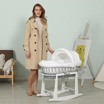 Teknum Wicker Moses Basket With Waffle Beddings & Stand – Grey