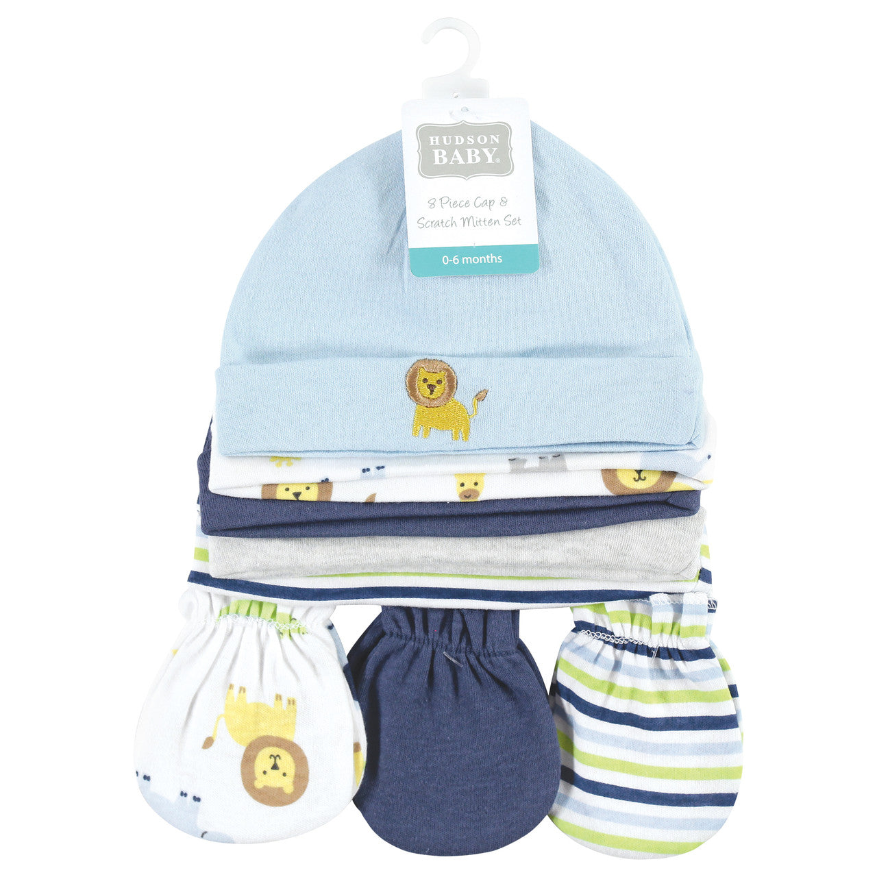 Hudson Baby طقم قبعة قطنية وقفازات مانعة للخدش للرضّع للجنسين، سفاري أصفر للأولاد، 0-6 أشهر