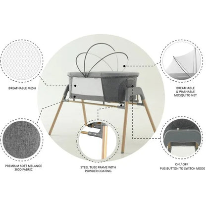 Teknum 3-in-1 Baby Rocker Bassinet With Mosquito Net – Grey