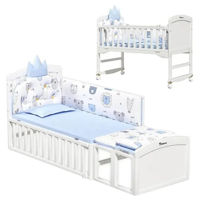Teknum 7-in-1 Convertible Kids Bed & Bedside Crib – White