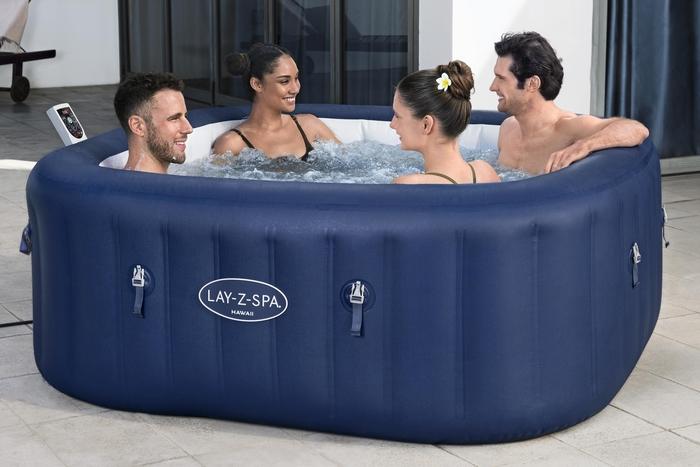 Bestway Lay-Z Spa Hawaii Max Hold Energy Sense Ultra Fit Smart Air Jet 6 Blue Square (71"x71"x28"/1.80mx1.80mx71 Cm)