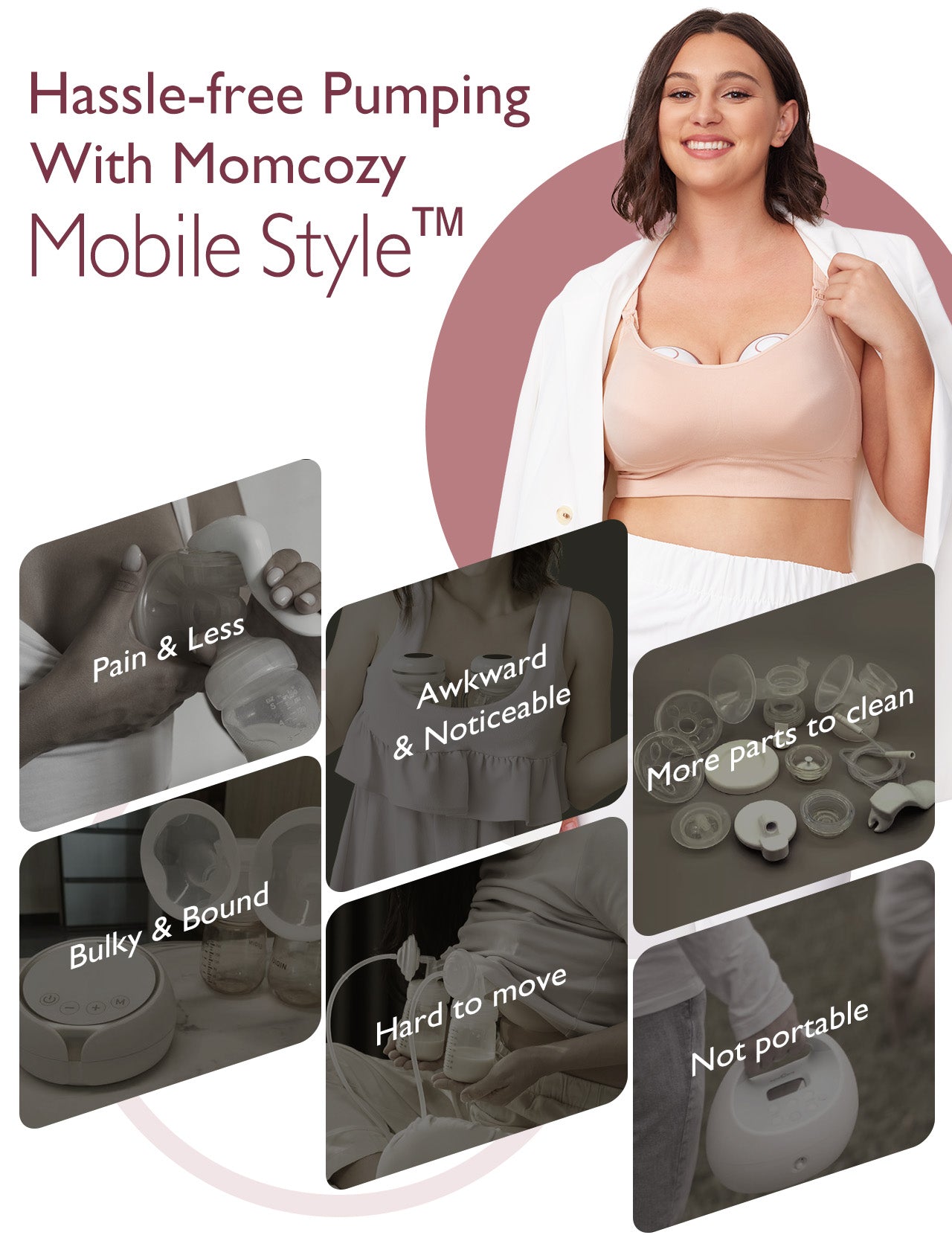 شفاط حليب كهربائي Momcozy M6 مزدوج ومحمول - رمادي