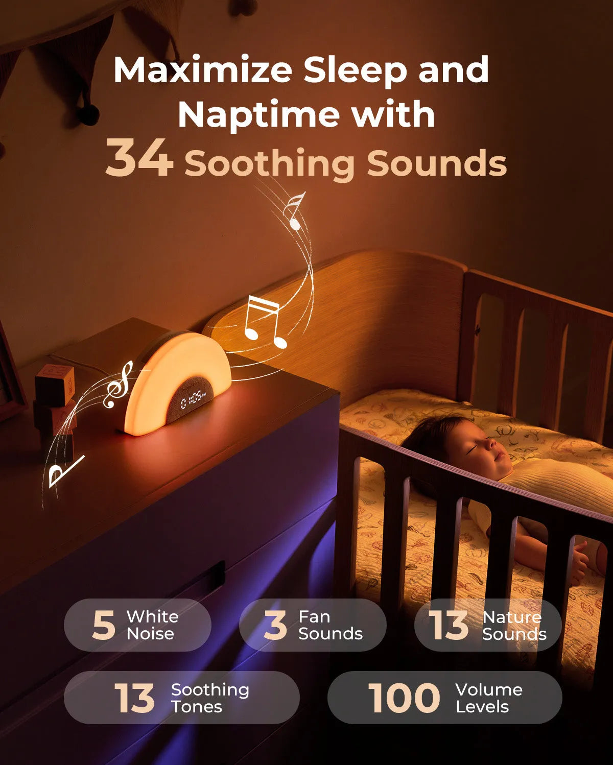 Momcozy DreamSync Tech  Smart Baby Sound Machine Rainbow Light & App Control