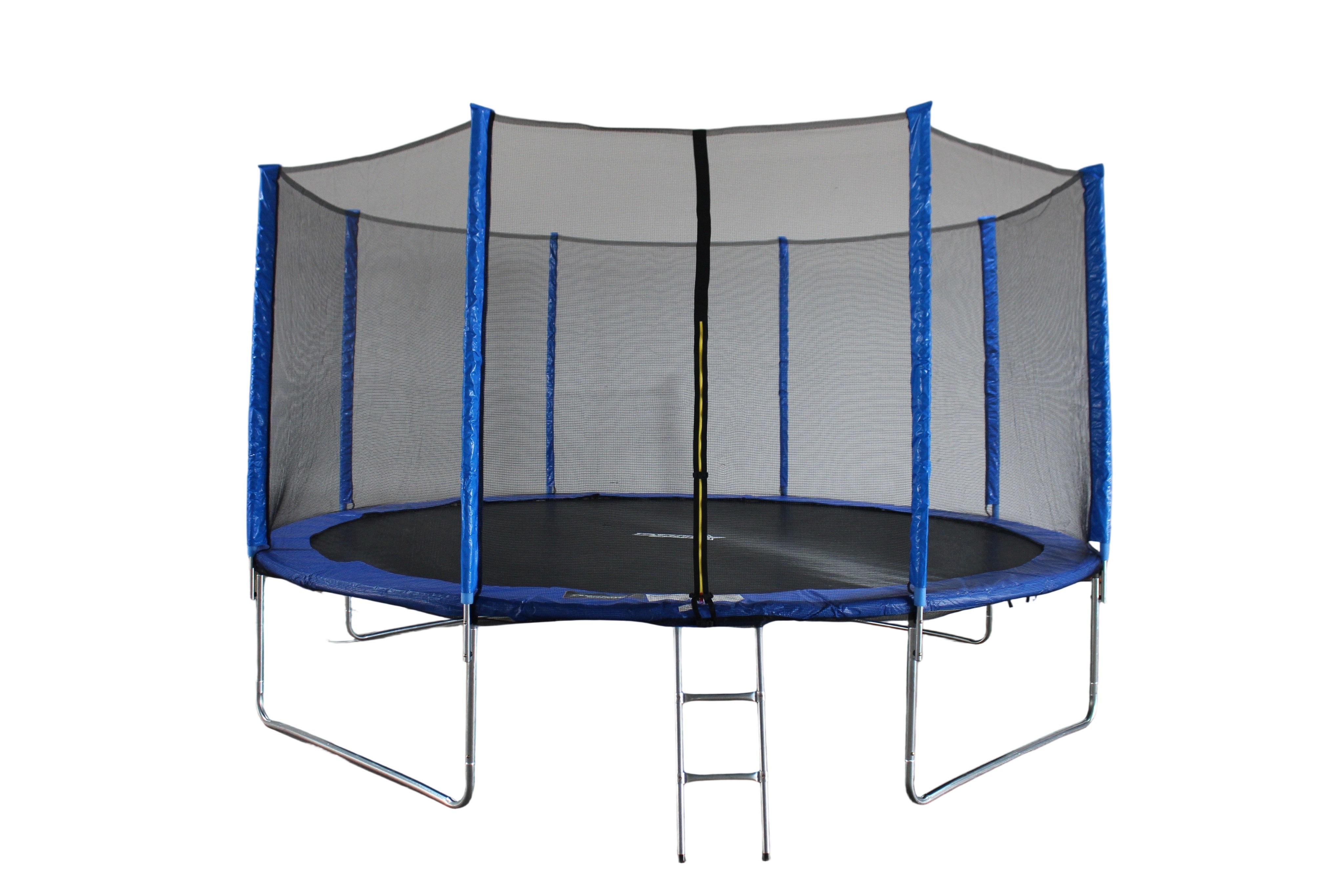 Fun Jump 14 Ft Blue Trampoline With Outside Short Pole Safety Net and Ladder