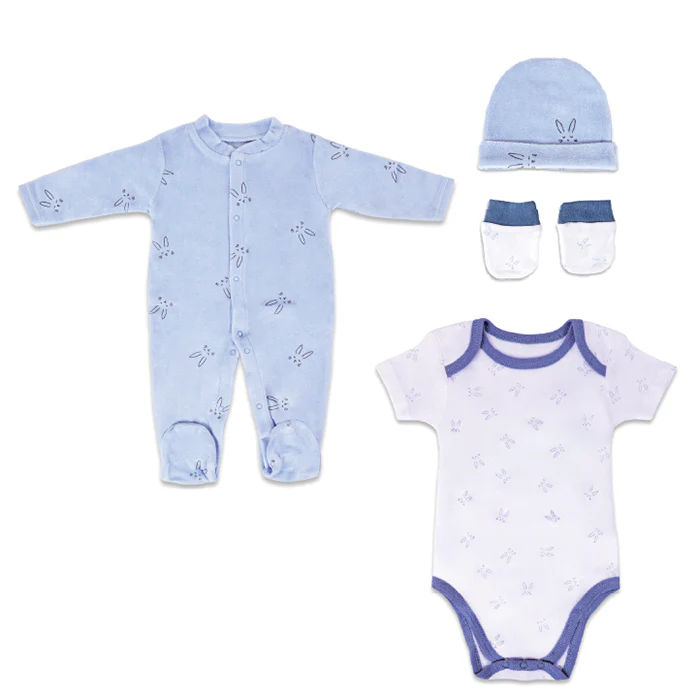 Nurtur 4-Piece Newborn Gift Set - Cotton Sleeper & Bodysuit