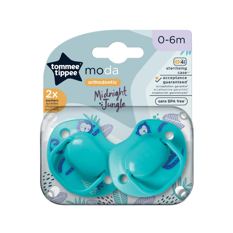 Tommee Tippee 2-Pack Moda Soother, Midnight Jungle, 0-6 Months