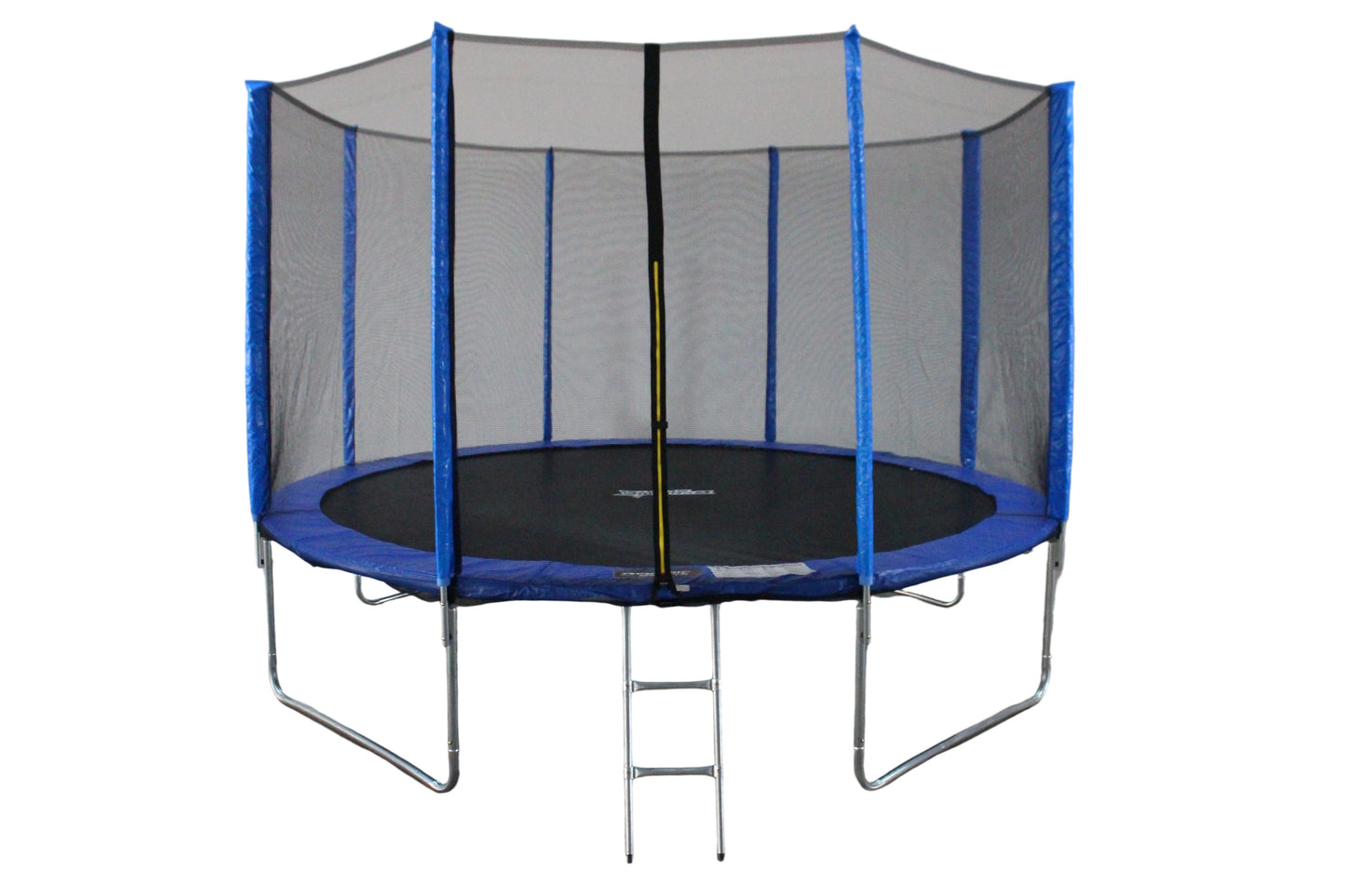 Dynamic Sports 12 Ft Blue Trampoline With Outside Short Pole Safety Net and Ladder
