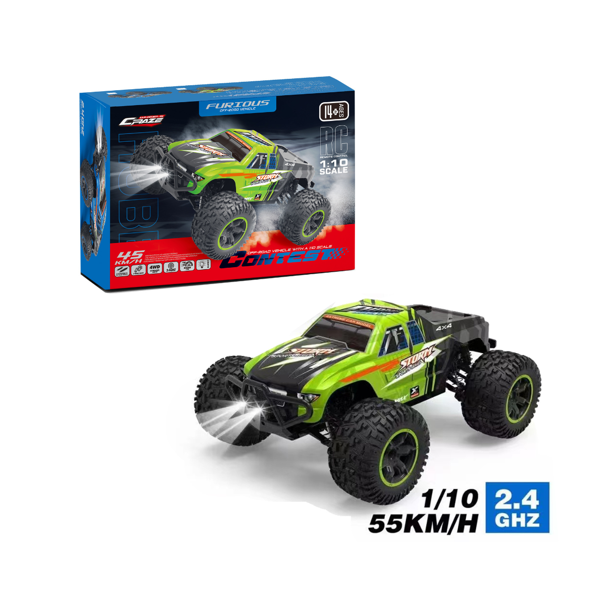 Craze Wheels - 2.4GHz RC High-Speed Off-Road Truck 1:10 Scale 4WD