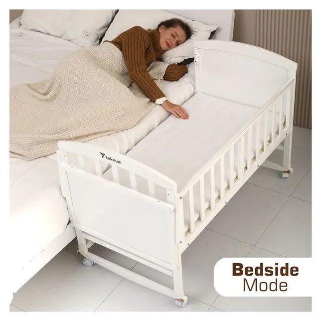 Teknum 7-in-1 Convertible Kids Bed & Bedside Crib – White
