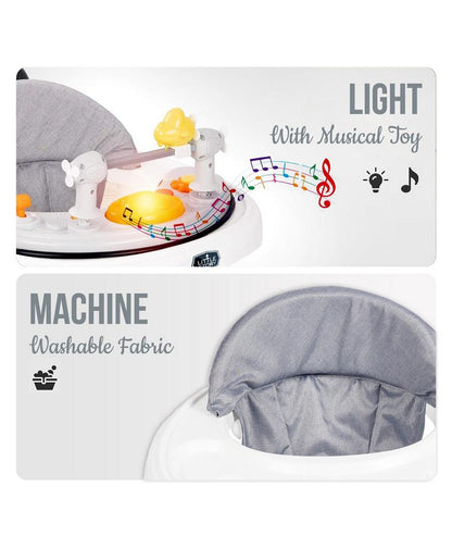 Little Story Baby Walker, Foldable Design, Adjustable Height,Lightweight And Portable, 6 to 18 Months, 63 x 63 x 38cm (Grey & White)