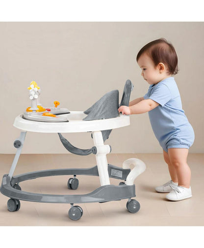 Little Story Baby Walker, Foldable Design, Adjustable Height,Lightweight And Portable, 6 to 18 Months, 63 x 63 x 38cm (Grey & White)
