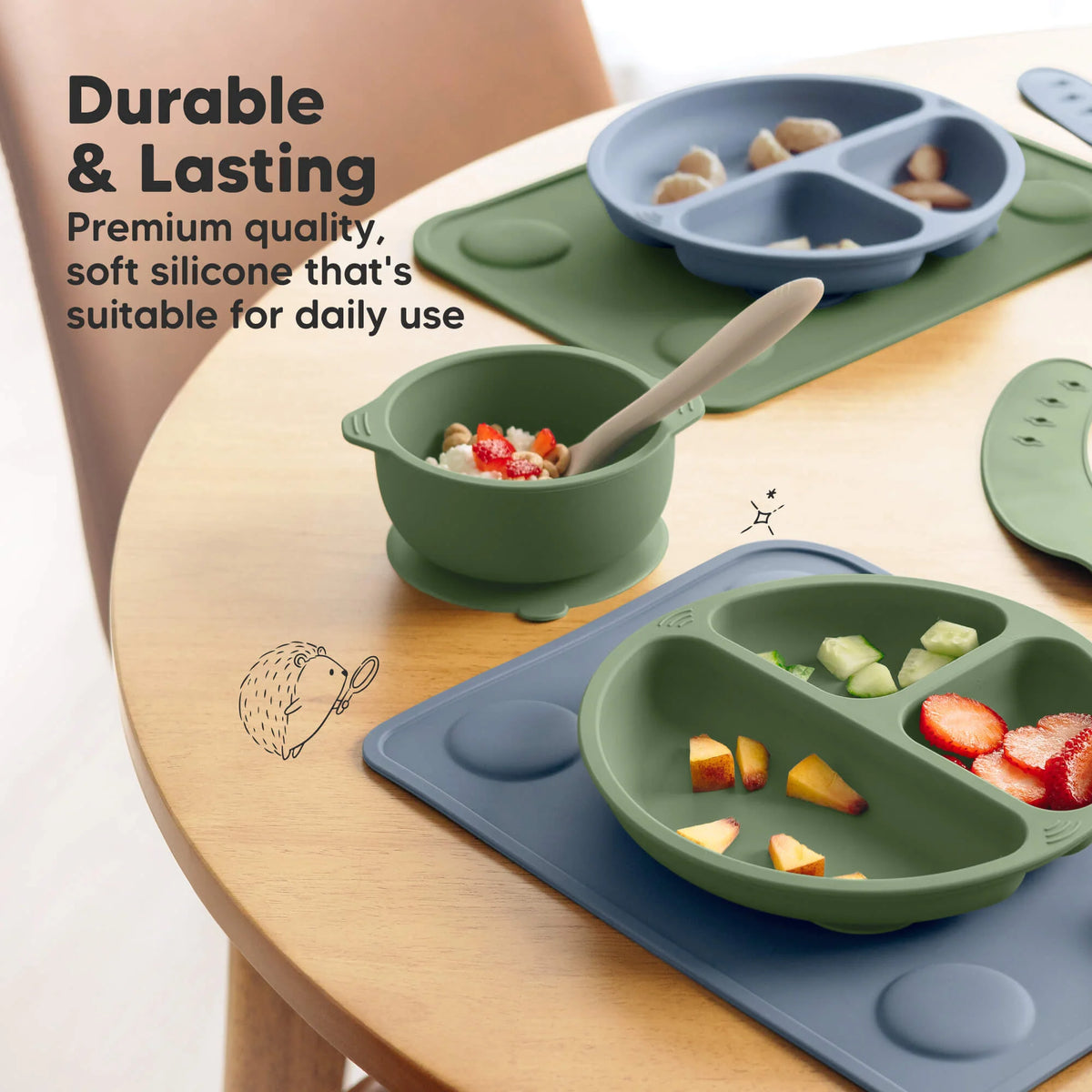 Keababies Prep Silicone Placemats (Sage) - Pack of 2